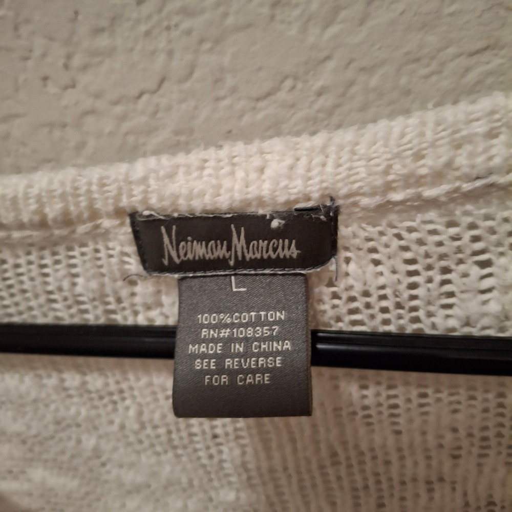 Neiman Marcus Ivory Cotton Knit Sweater Tunic Top Size L Loose Weave - Picture 2 of 7